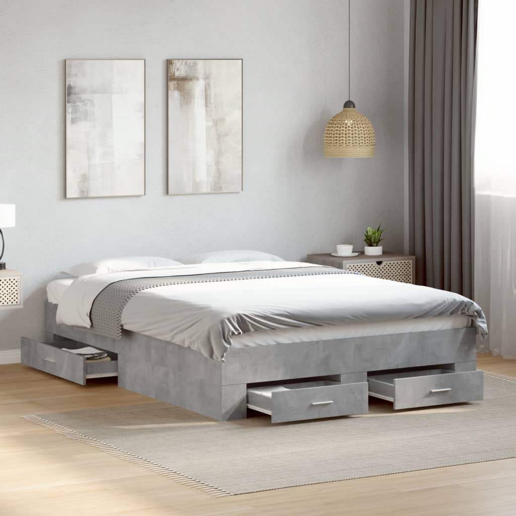 Bedframe met lades bewerkt hout betongrijs 120x190 cm