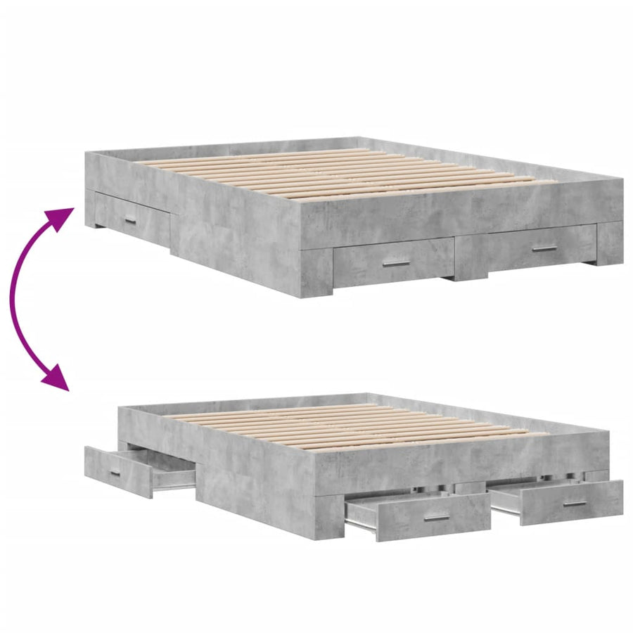 Bedframe met lades bewerkt hout betongrijs 120x190 cm