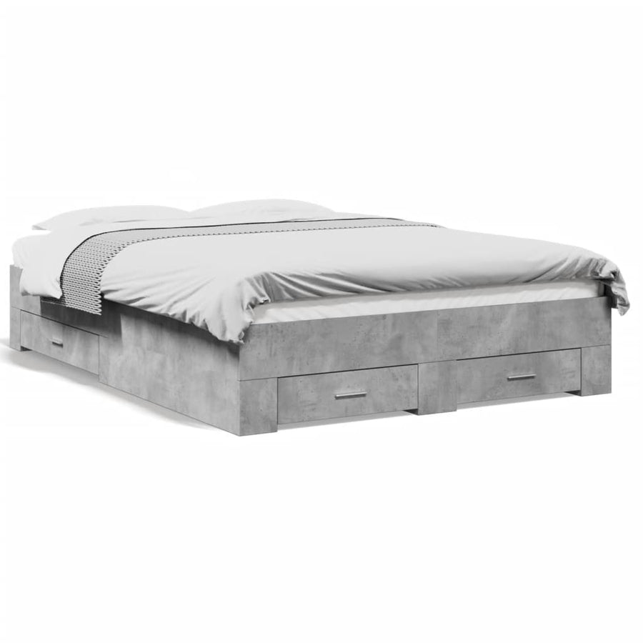 Bedframe met lades bewerkt hout betongrijs 120x190 cm