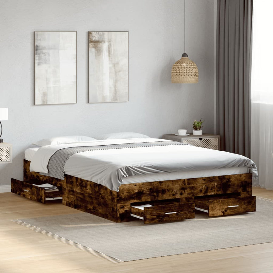Bedframe met lades bewerkt hout gerookt eikenkleurig 120x190 cm
