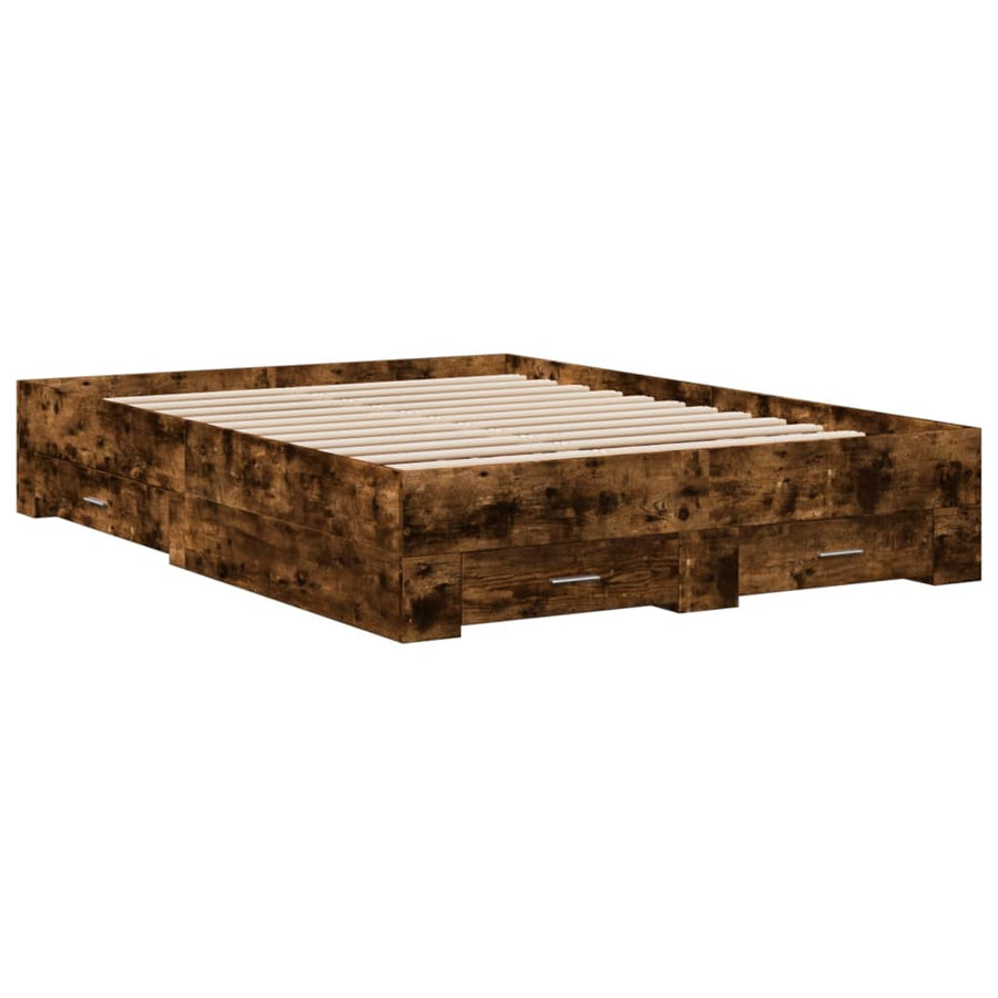 Bedframe met lades bewerkt hout gerookt eikenkleurig 120x190 cm