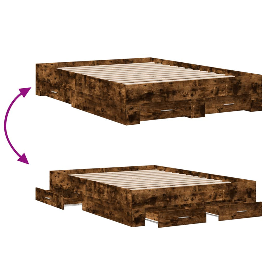 Bedframe met lades bewerkt hout gerookt eikenkleurig 120x190 cm