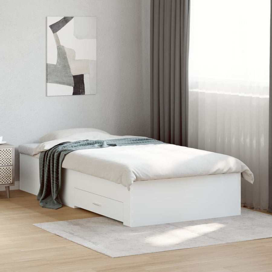 Bedframe met lades bewerkt hout wit 100x200 cm