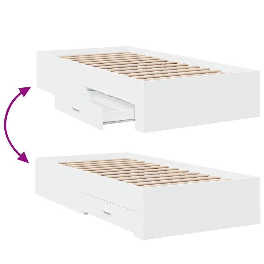 Bedframe met lades bewerkt hout wit 100x200 cm