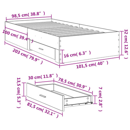 Bedframe met lades bewerkt hout wit 100x200 cm