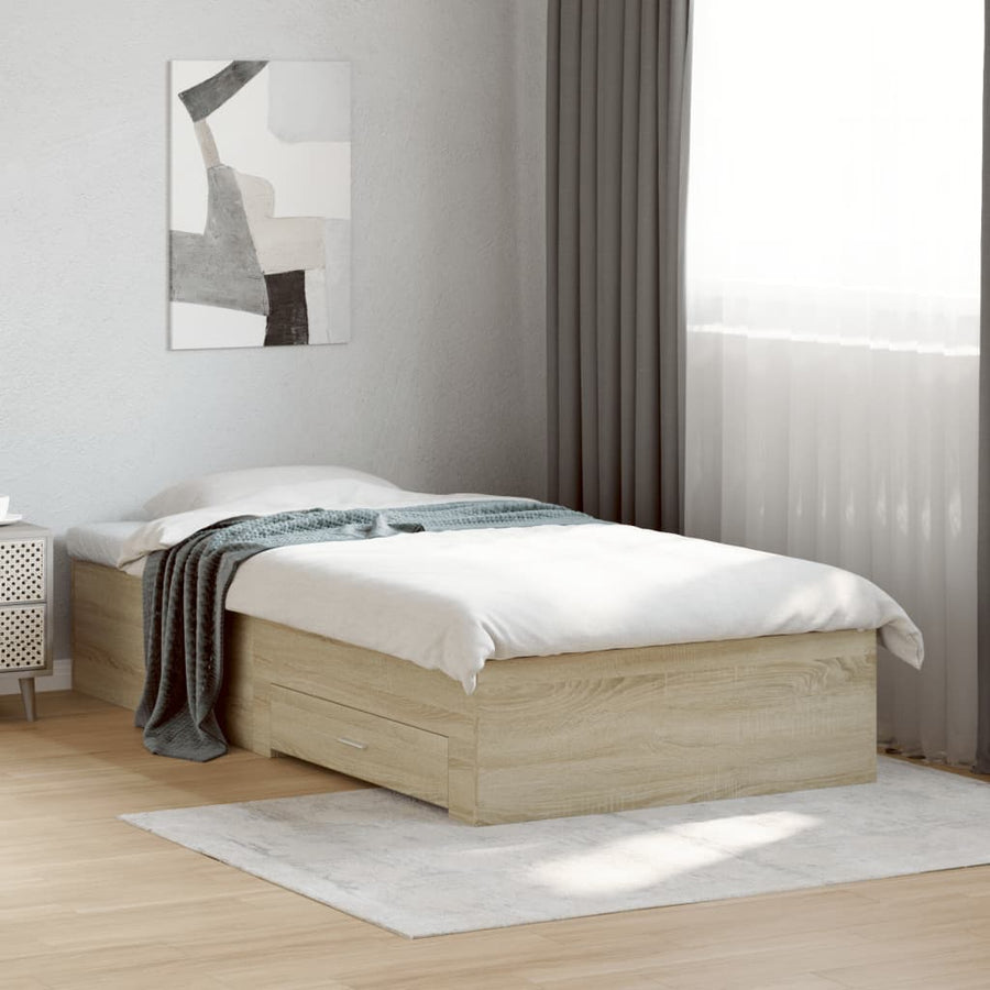 Bedframe met lades bewerkt hout sonoma eikenkleurig 100x200 cm