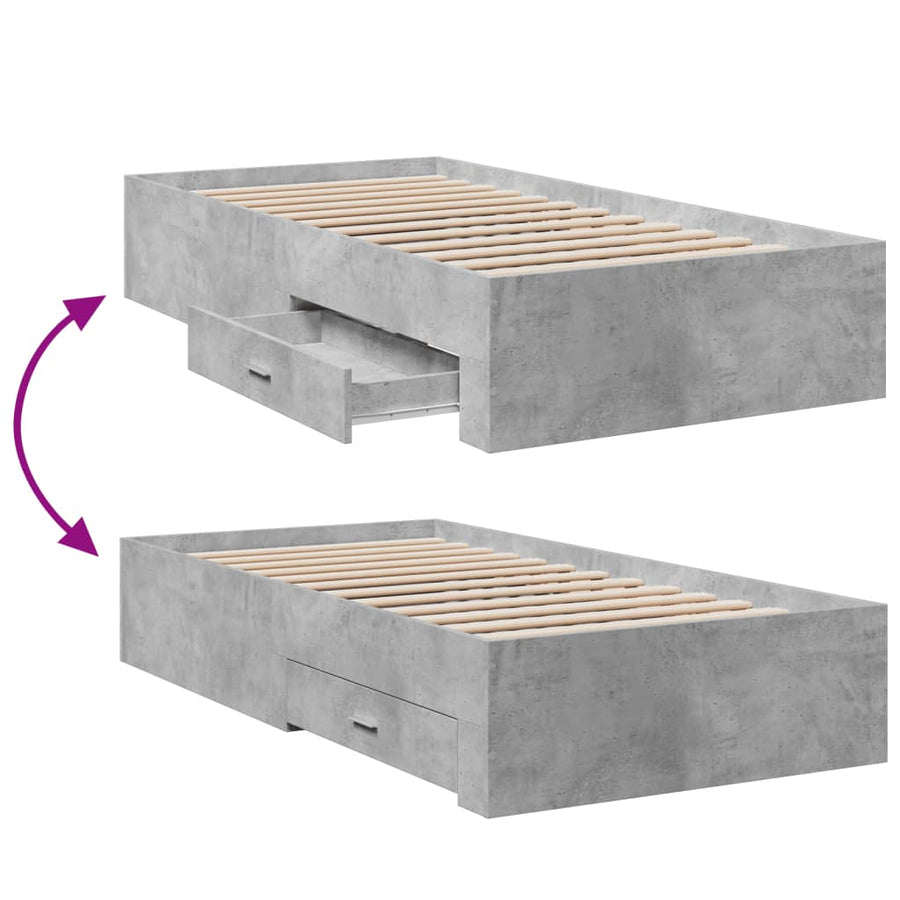 Bedframe met lades bewerkt hout betongrijs 100x200 cm