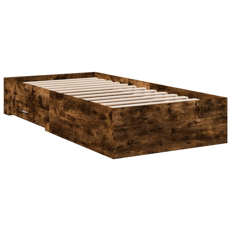 Bedframe met lades bewerkt hout gerookt eikenkleurig 100x200 cm