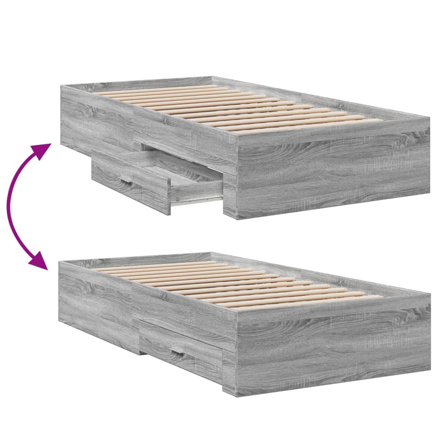 Bedframe met lades bewerkt hout grijs sonoma eiken 100x200 cm