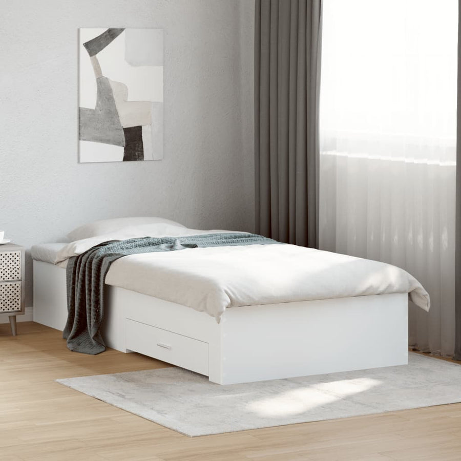 Bedframe met lades bewerkt hout wit 90x200 cm