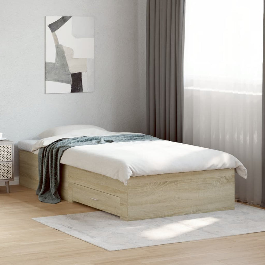 Bedframe met lades bewerkt hout sonoma eikenkleurig 90x200 cm