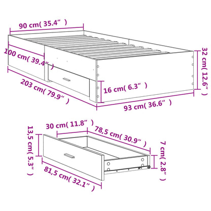 Bedframe met lades bewerkt hout sonoma eikenkleurig 90x200 cm