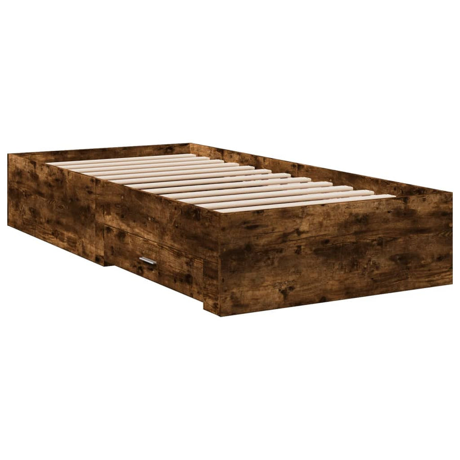 Bedframe met lades bewerkt hout gerookt eikenkleurig 90x200 cm
