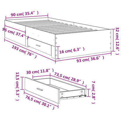 Bedframe met lades bewerkt hout wit 90x190 cm