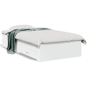 Bed frame with drawers carved wood white 90x190 cm