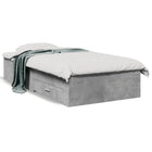 Bed frame with drawers, distressed wood, concrete grey 90x190 cm