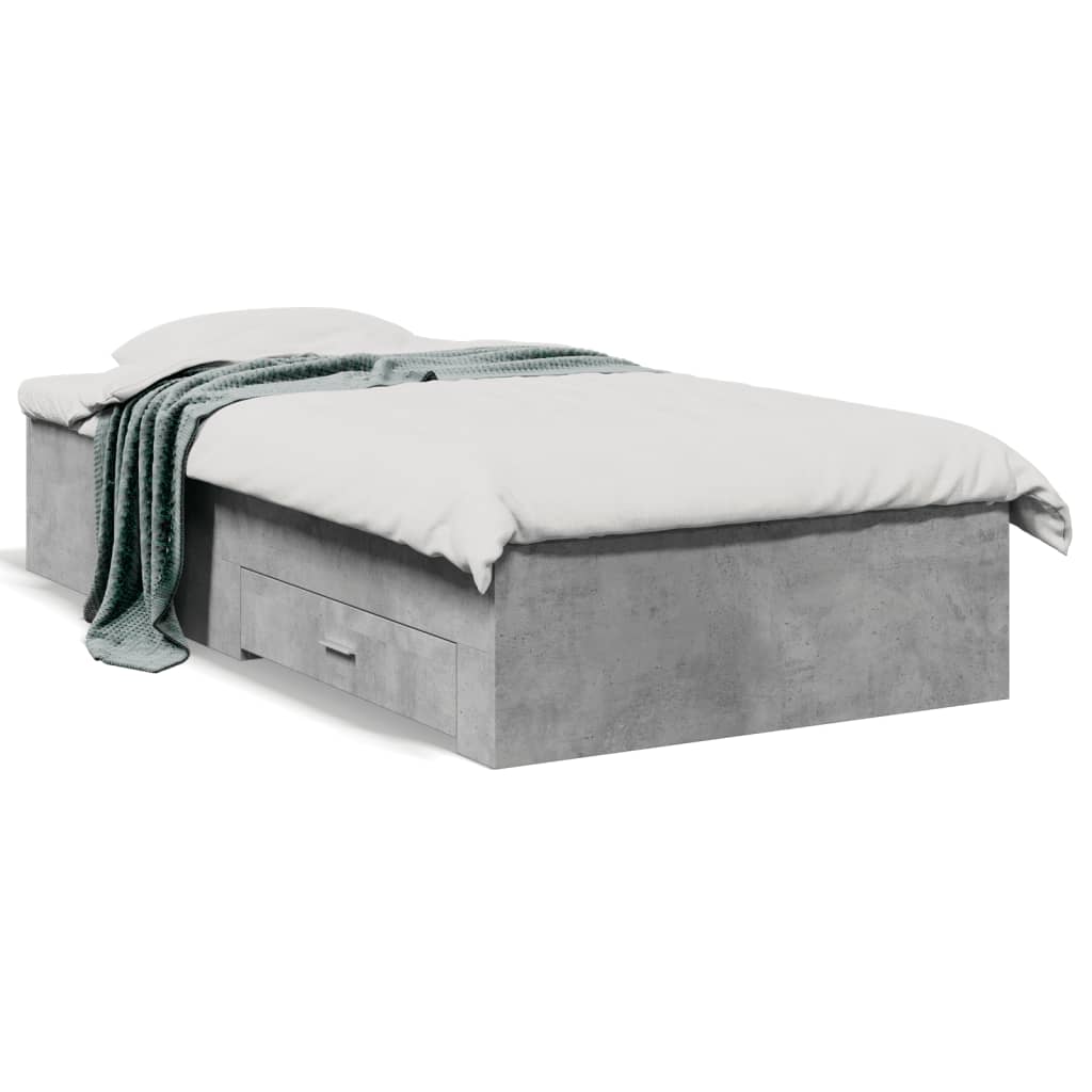 Bedframe met lades bewerkt hout betongrijs 90x190 cm