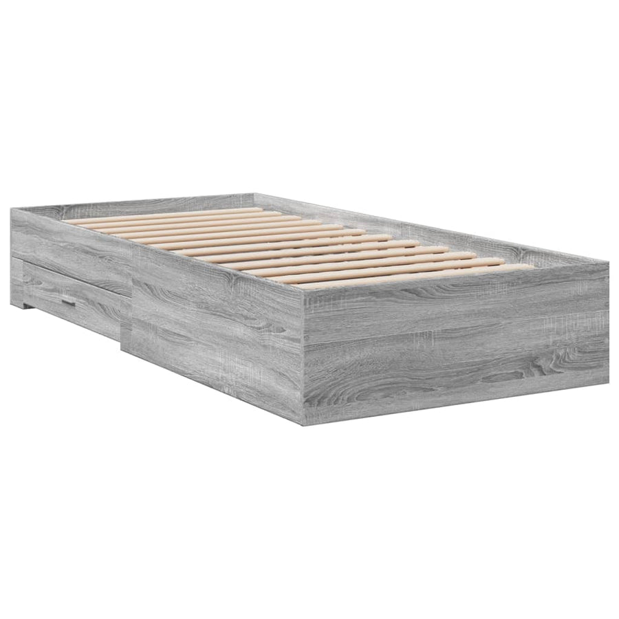 Bedframe met lades bewerkt hout grijs sonoma eiken 90x190 cm