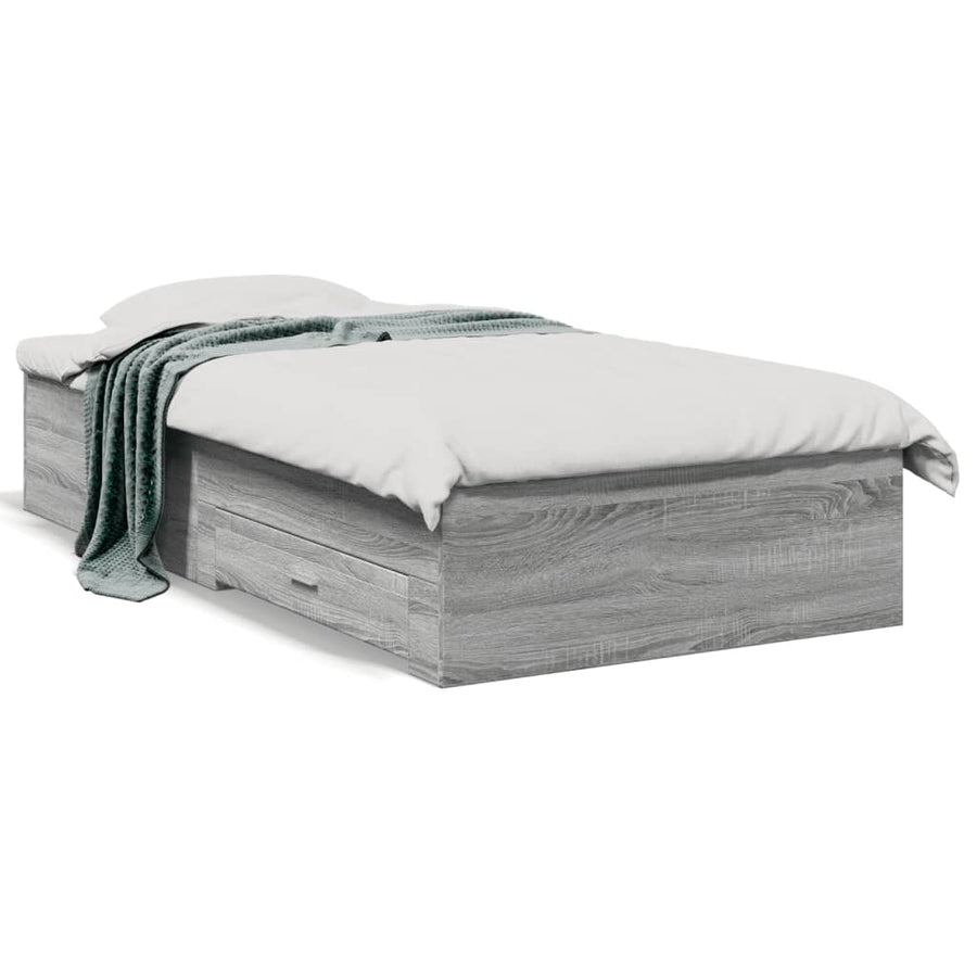 Bedframe met lades bewerkt hout grijs sonoma eiken 90x190 cm