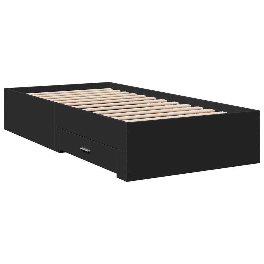 Bedframe met lades bewerkt hout zwart 75x190 cm