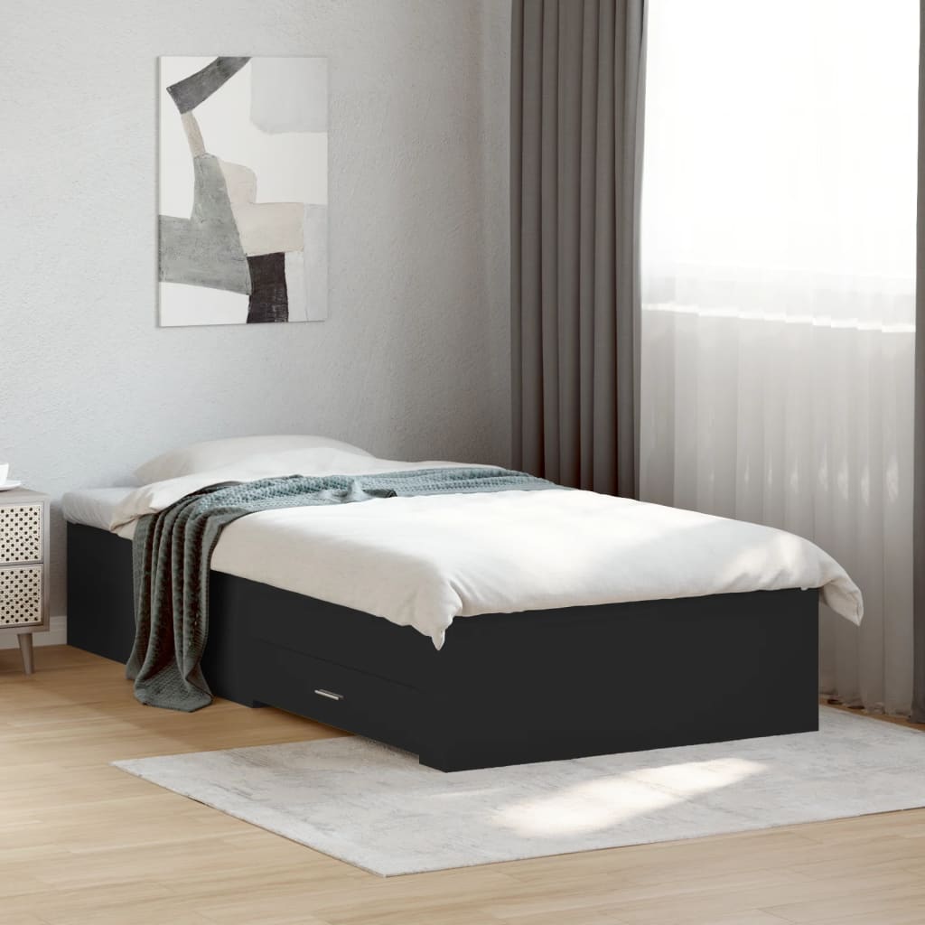 Bedframe met lades bewerkt hout zwart 75x190 cm