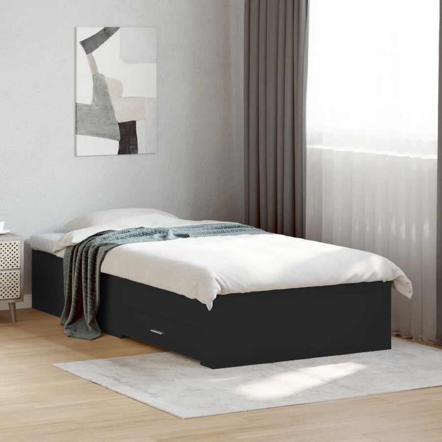 Bedframe met lades bewerkt hout zwart 75x190 cm