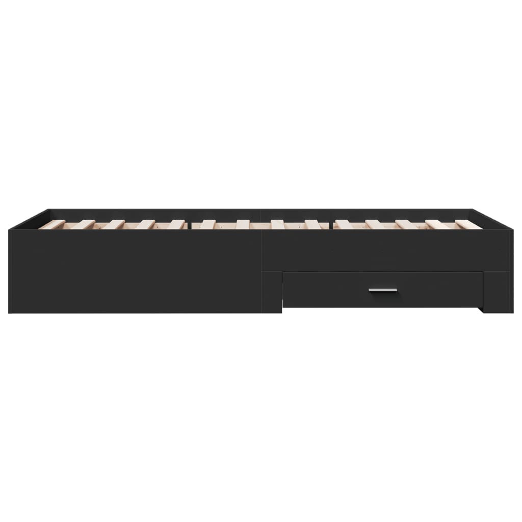 Bedframe met lades bewerkt hout zwart 75x190 cm