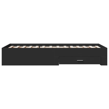 Bedframe met lades bewerkt hout zwart 75x190 cm