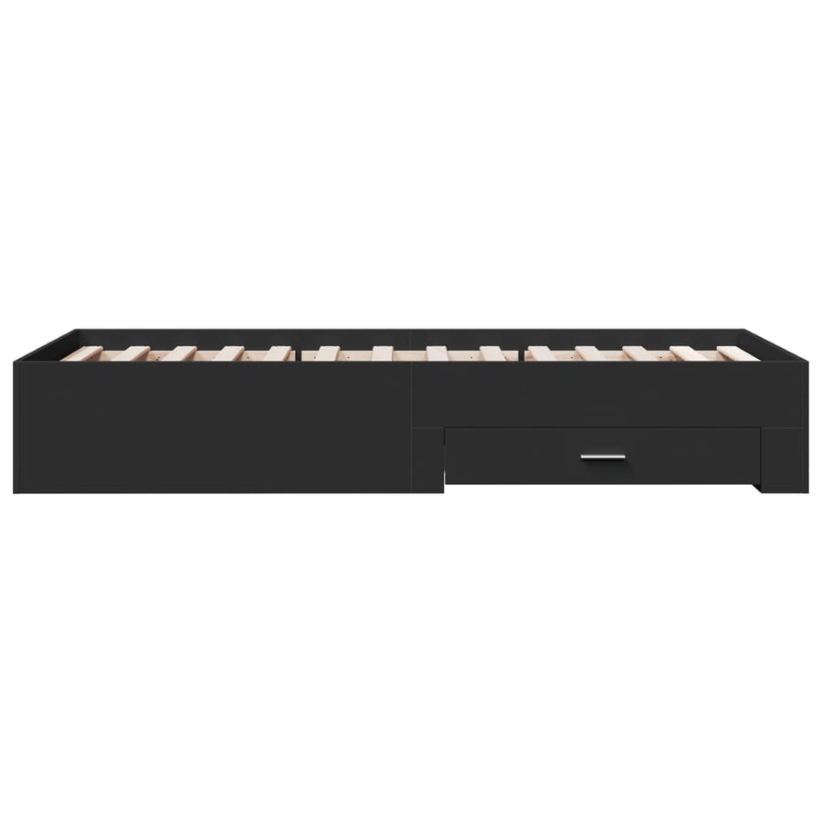 Bedframe met lades bewerkt hout zwart 75x190 cm