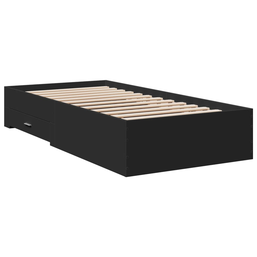 Bedframe met lades bewerkt hout zwart 75x190 cm