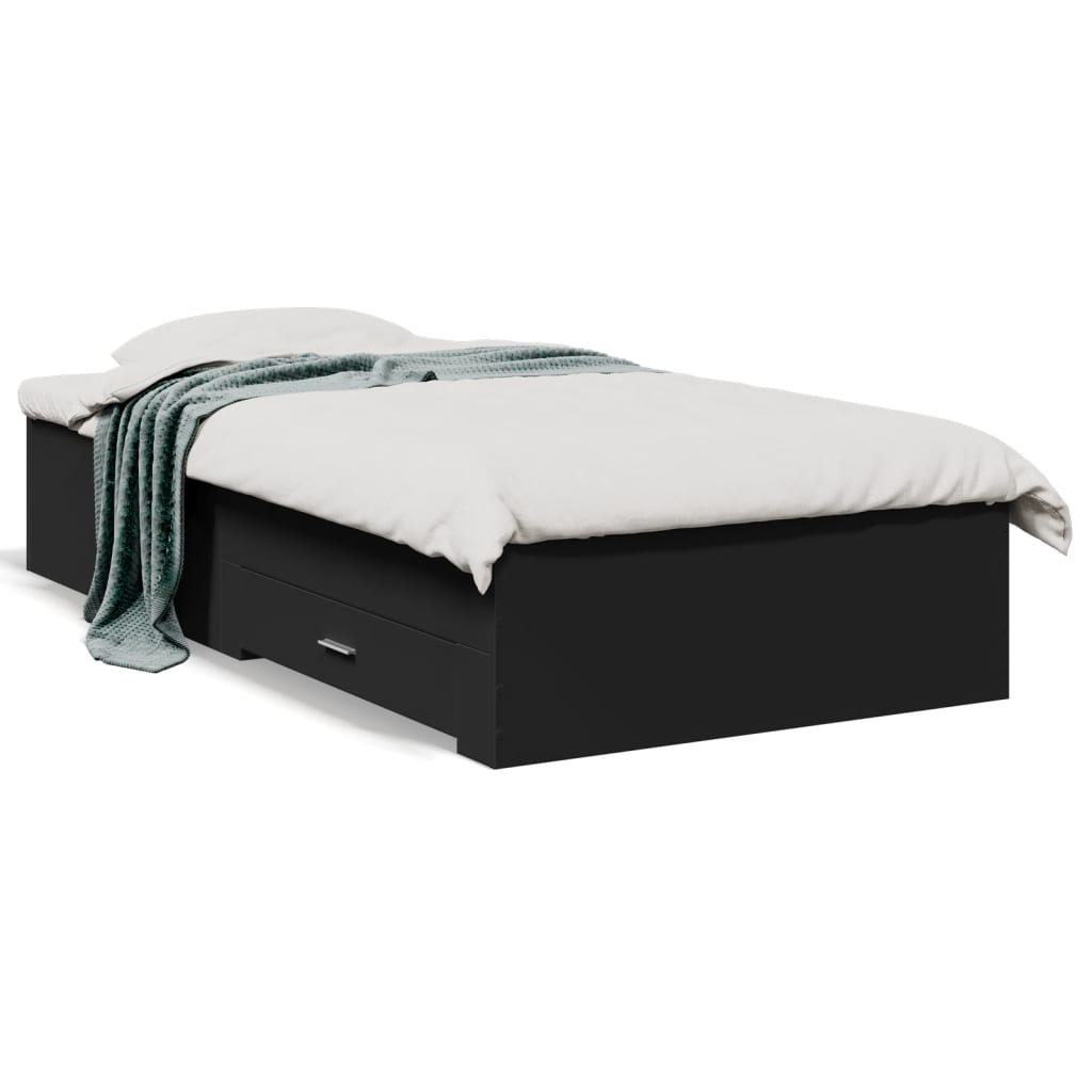 Bedframe met lades bewerkt hout zwart 75x190 cm