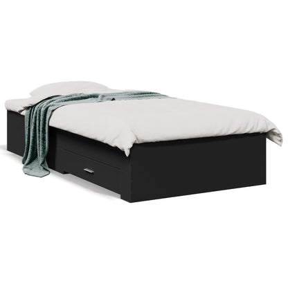 Bedframe met lades bewerkt hout zwart 75x190 cm