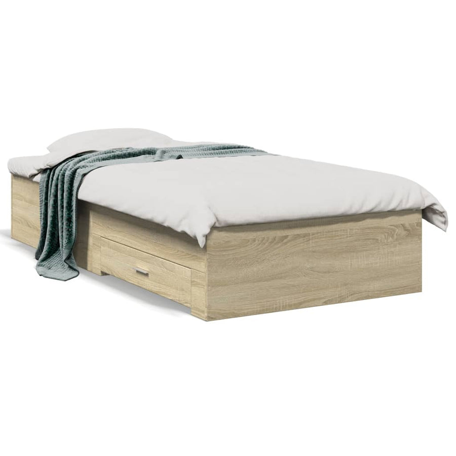 Bedframe met lades bewerkt hout sonoma eikenkleurig 75x190 cm