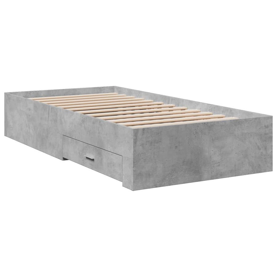 Bedframe met lades bewerkt hout betongrijs 75x190 cm