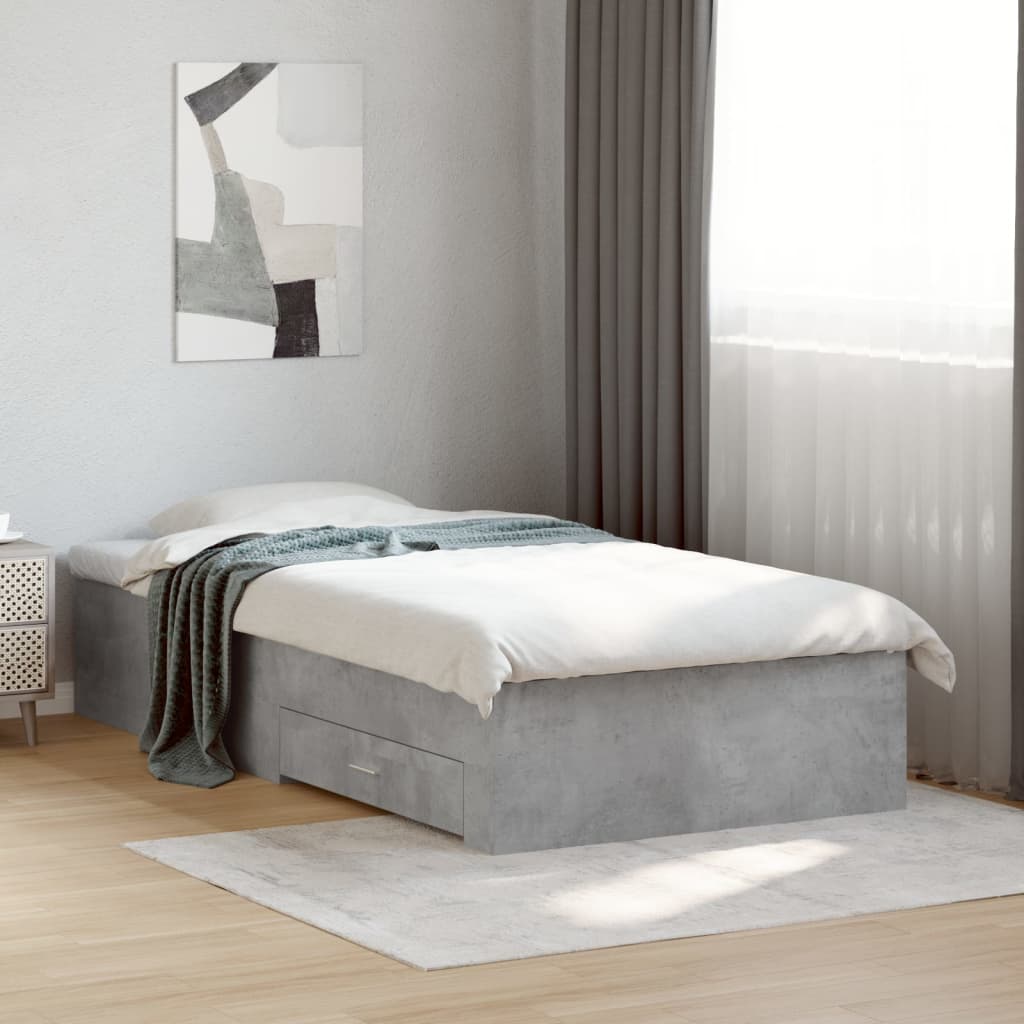Bedframe met lades bewerkt hout betongrijs 75x190 cm