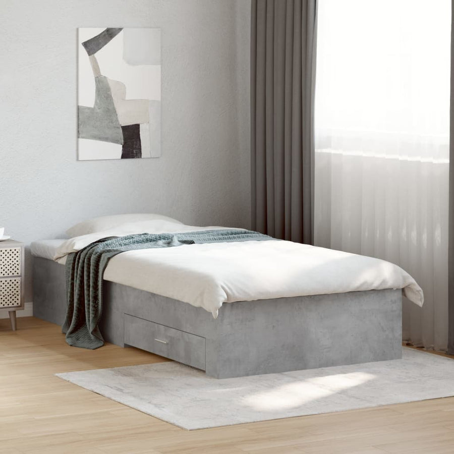 Bedframe met lades bewerkt hout betongrijs 75x190 cm