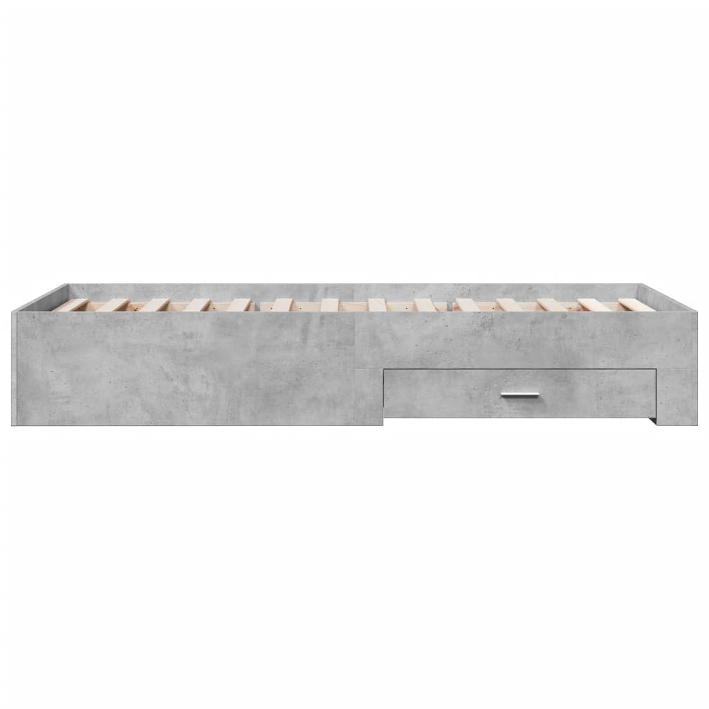 Bedframe met lades bewerkt hout betongrijs 75x190 cm