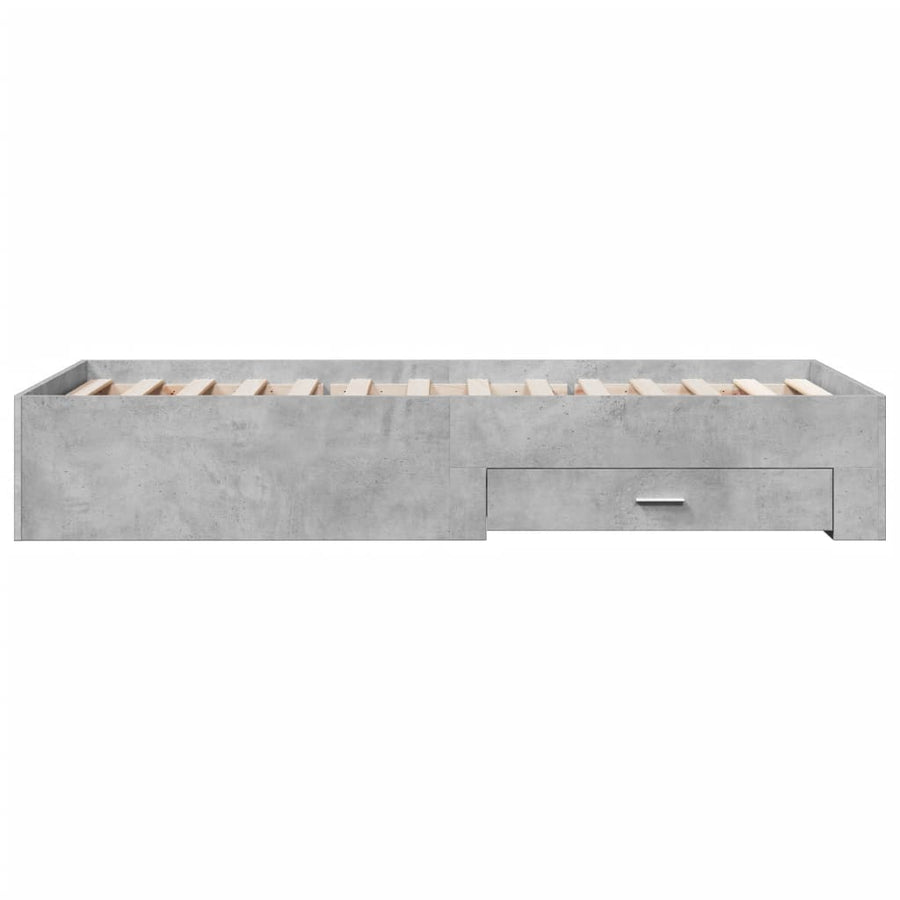 Bedframe met lades bewerkt hout betongrijs 75x190 cm