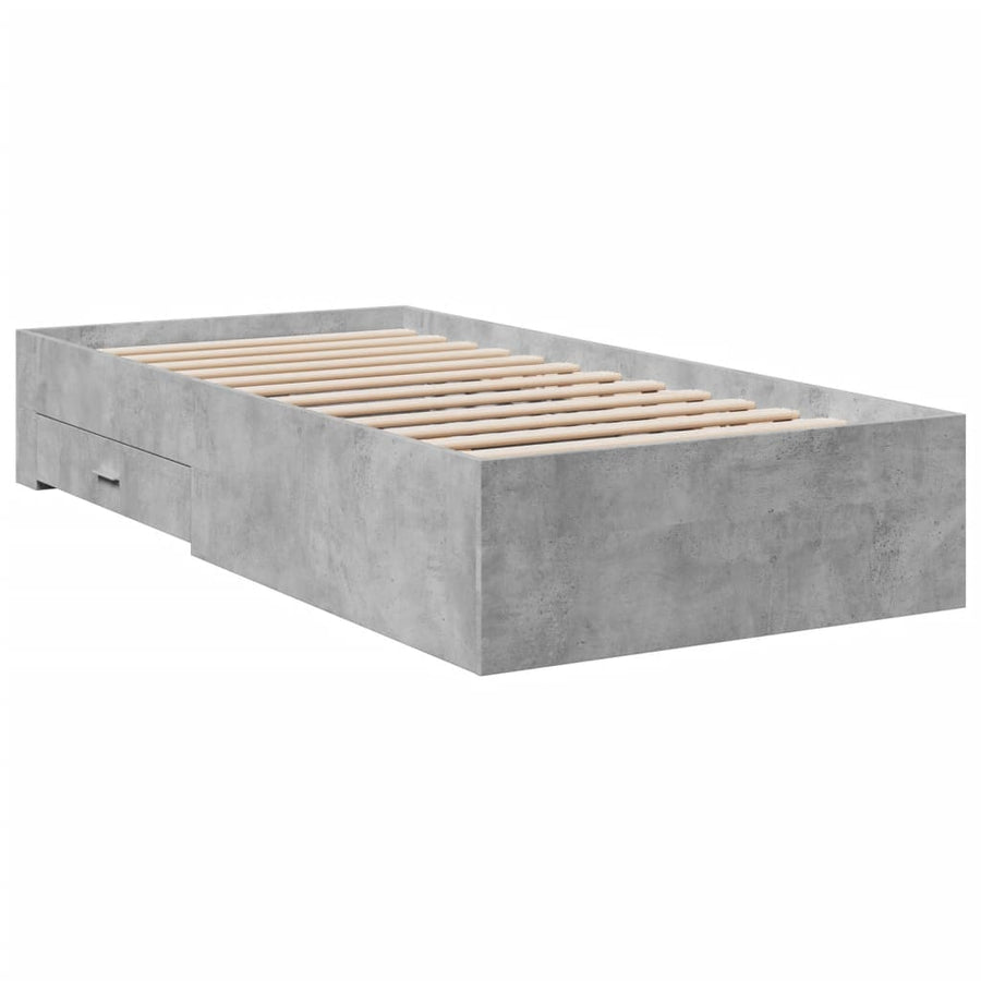 Bedframe met lades bewerkt hout betongrijs 75x190 cm
