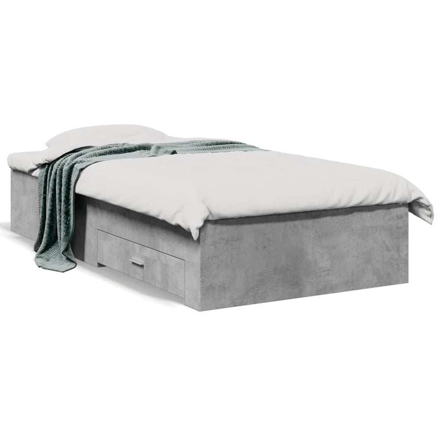 Bedframe met lades bewerkt hout betongrijs 75x190 cm