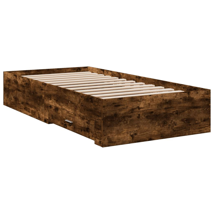Bedframe met lades bewerkt hout gerookt eikenkleurig 75x190 cm
