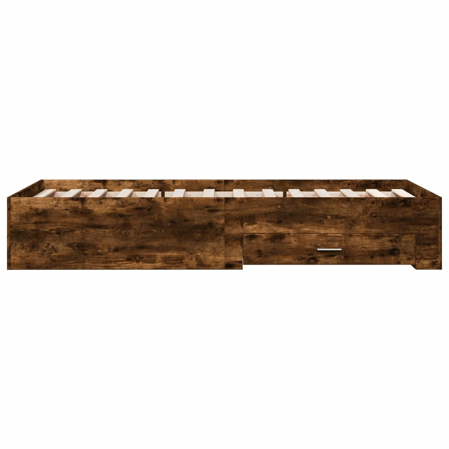 Bedframe met lades bewerkt hout gerookt eikenkleurig 75x190 cm