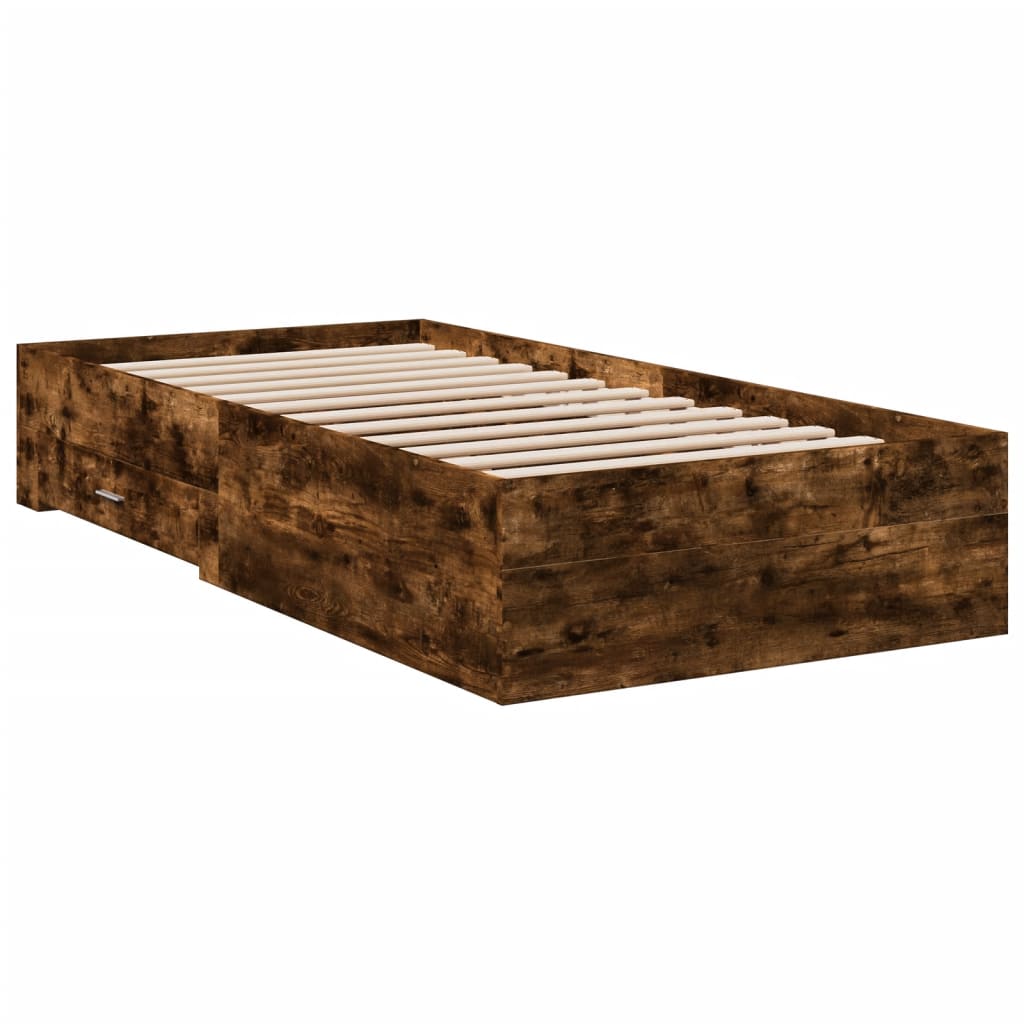 Bedframe met lades bewerkt hout gerookt eikenkleurig 75x190 cm