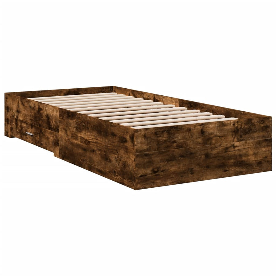 Bedframe met lades bewerkt hout gerookt eikenkleurig 75x190 cm
