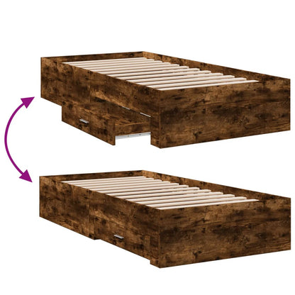 Bedframe met lades bewerkt hout gerookt eikenkleurig 75x190 cm
