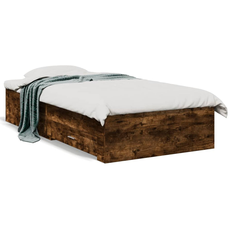 Bedframe met lades bewerkt hout gerookt eikenkleurig 75x190 cm