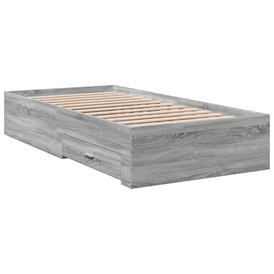 Bedframe met lades bewerkt hout grijs sonoma eiken 75x190 cm