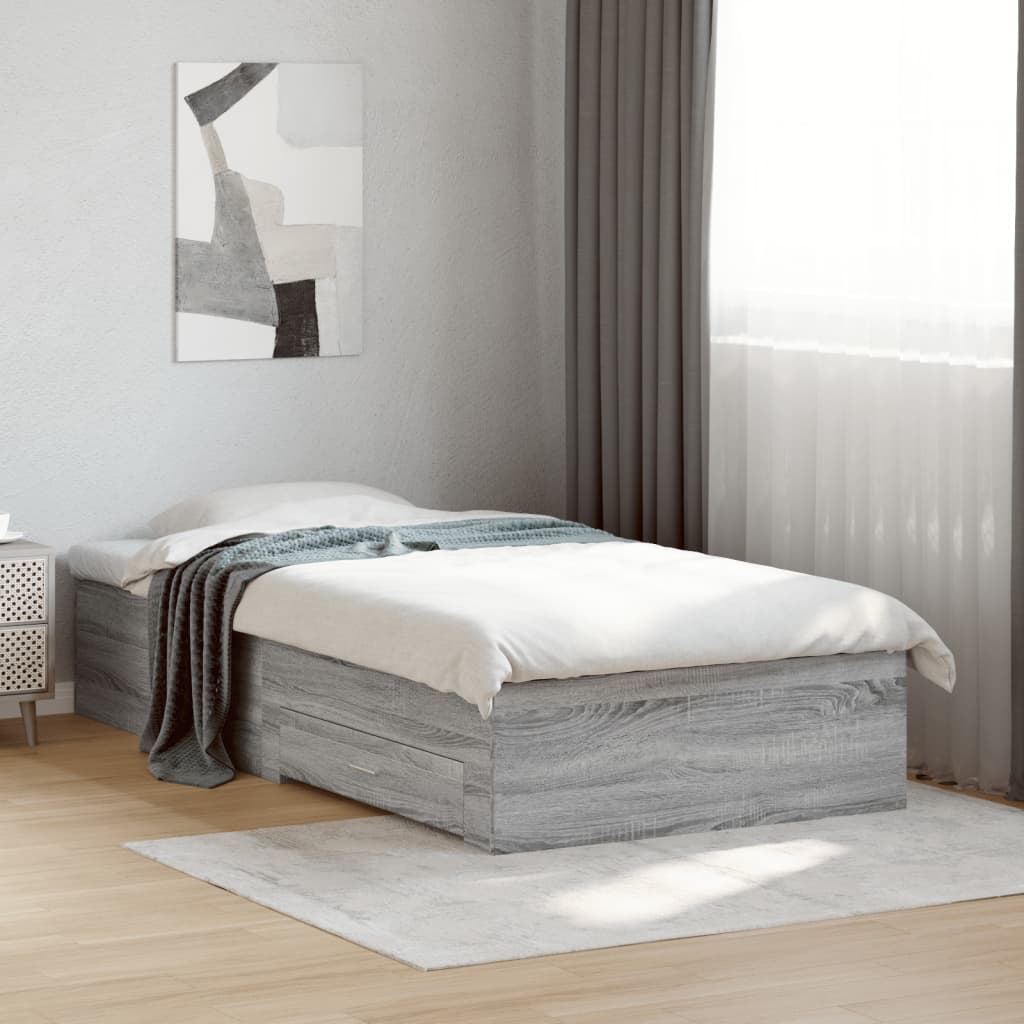 Bedframe met lades bewerkt hout grijs sonoma eiken 75x190 cm