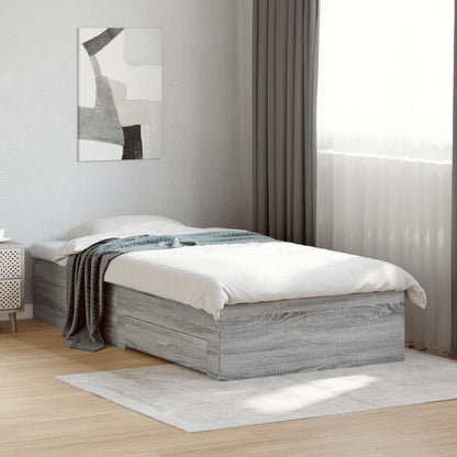 Bedframe met lades bewerkt hout grijs sonoma eiken 75x190 cm