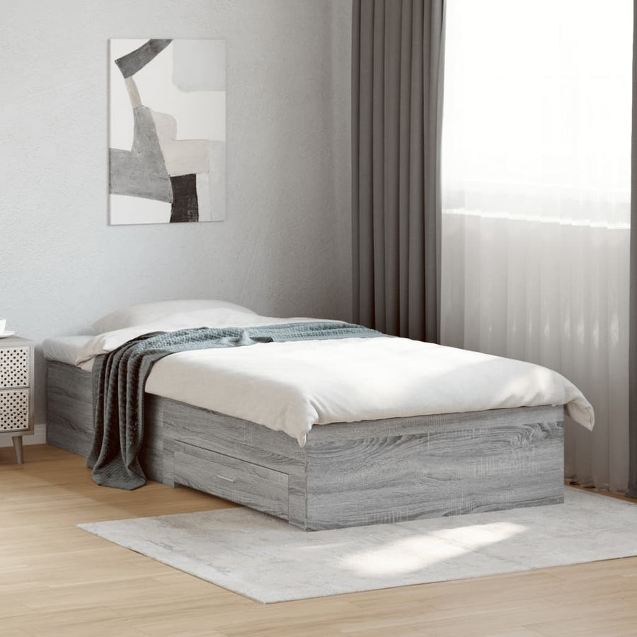 Bedframe met lades bewerkt hout grijs sonoma eiken 75x190 cm